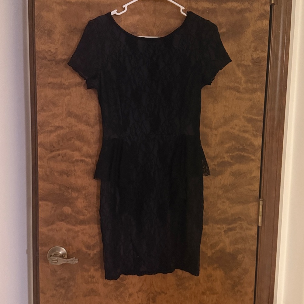 VENUS Black Lace Peplum Dress - Size 10